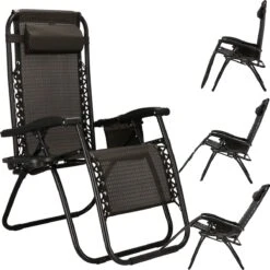 Springos Tuinstoel | Ligstoel | Opvouwbaar | Verstelbaar | Ergonomische Hoofdsteun | Bruin / Zwart -Woonwinkel 1200x1198 9