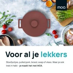 MOA Gietijzeren Braadpan - Inhoud 4,75 Liter - 26CM - Rond - Alle Warmtebronnen - Ook Voor Inductie - Gewicht 5,8 Kg - Bordeaux Rood - MC26BR -Woonwinkel 1200x1200 1075