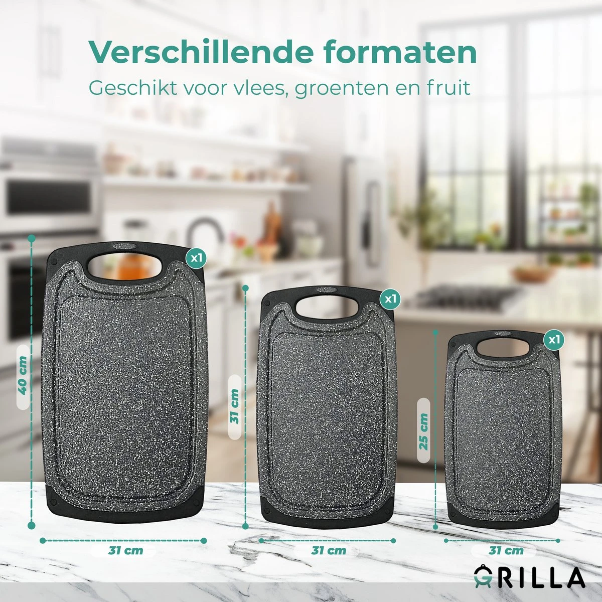 Grilla Snijplankenset - 3 Stuks - Marmer Look - Snijplank Set Kunststof 9 Grilla Snijplankenset - 3 Stuks - Marmer Look - Snijplank Set Kunststof - Afbeelding 7