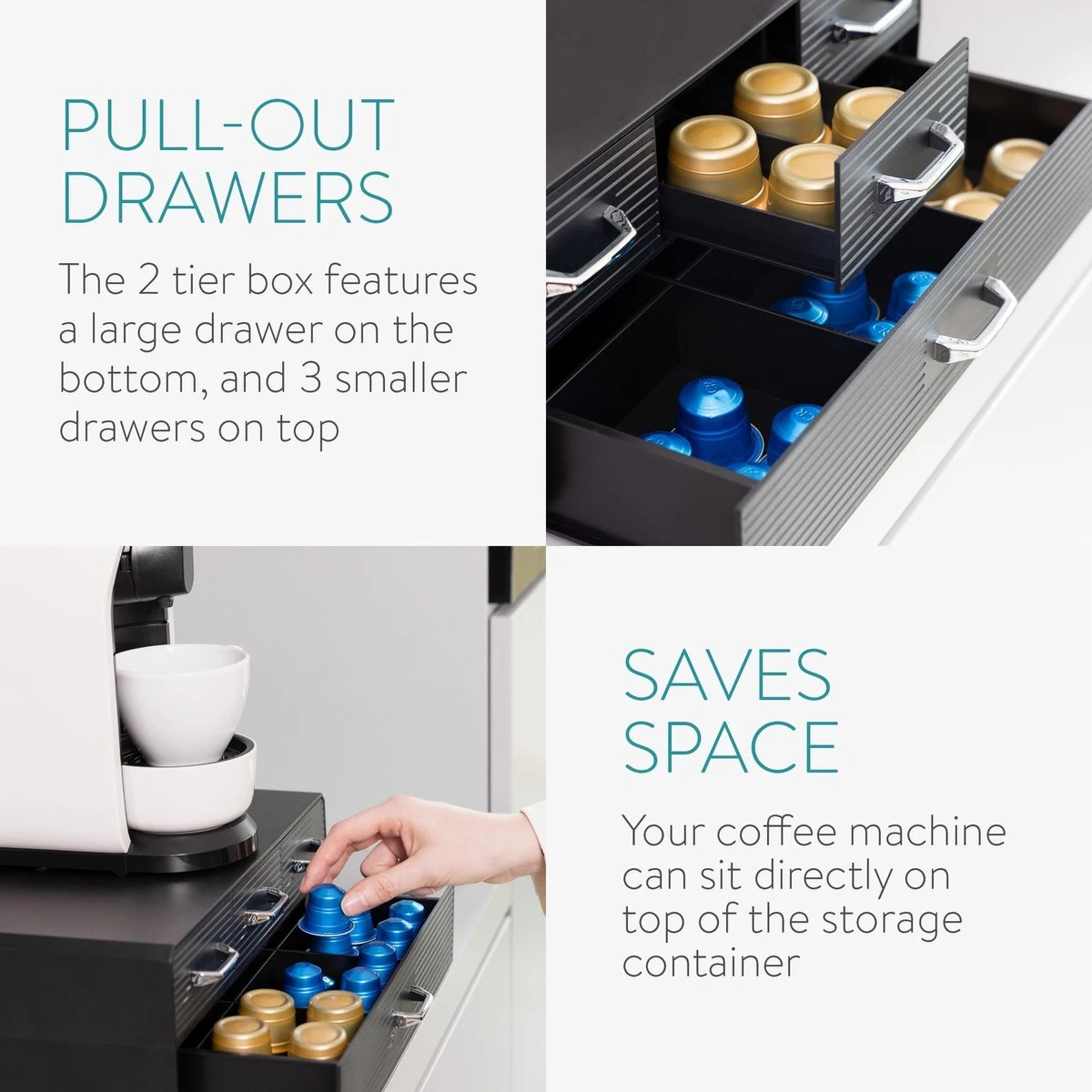 Navaris Capsulehouder Met 4 Lades - Compatibel Met Nespresso En Meer Merken - Houder Voor Koffiecups - Organizer Voor Cups En Accessoires 5 Navaris Capsulehouder Met 4 Lades - Compatibel Met Nespresso En Meer Merken - Houder Voor Koffiecups - Organizer Voor Cups En Accessoires - Afbeelding 3