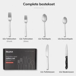 Deleca 12 Persoons Bestekset (72-delig) - Lepels, Messen, Vorken & Steakmessen - Vaatwasserbestendig - Zilver / RVS -Woonwinkel 1200x1200 1172
