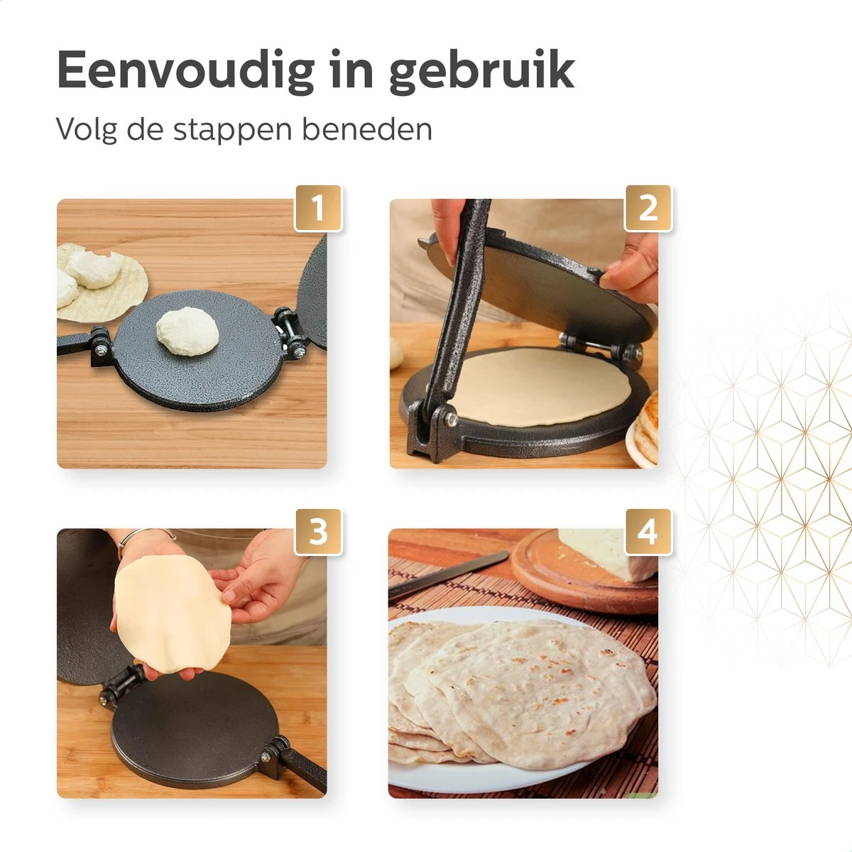 BooGoo® - Tortilla Pers Ø25CM - Inclusief Bakkwast En 100 Persvellen - Tortilla Press Roti Taco Maker - Tortillapan 8 BooGoo® - Tortilla Pers Ø25CM - Inclusief Bakkwast En 100 Persvellen - Tortilla Press Roti Taco Maker - Tortillapan - Afbeelding 6