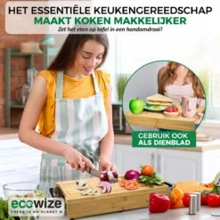 Ecowize 3-in-1 Bamboe Snijplank Met Opvangbak - Snijplank Hout Incl. 3 Roestvrijstalen Opvangbakjes Met Bamboe Deksel, 4 Inzetbare Raspen - Groentesnijder, Hakblok, Borrelplank, Tapasplank, Broodplank - 40x30cm - Duurzaam Cadeau -Woonwinkel 1200x1200 1461