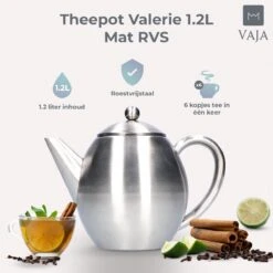 Vaja Valerie - Theepot Met Filter - Dubbelwandig - RVS - 1.2L -Woonwinkel 1200x1200 1555