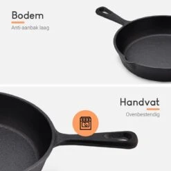 Ocina Gietijzeren Pan – Set Van 3 Stuks – ø25cm, ø19.5cm En ø16cm - Skillet - Koekenpan – Hapjespan – Koekenpan Inductie – Koekenpannenset - Gietijzeren Pan Bbq - Gietijzer - Incl. Receptenboek -Woonwinkel 1200x1200 1618