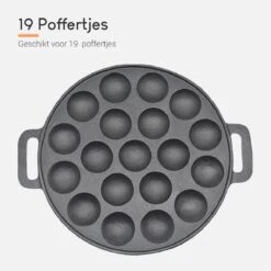 Ocina Poffertjespan – Combo Pack – 19 Poffertjes – Poffertjesmaker – Poffertjespan Inductie – Poffertjespan Electrisch – Gietijzeren Pan - Inclusief Doseerfles, Handvaten, 6x Poffertjesvorken En Invetkwast – Gratis Receptenboek -Woonwinkel 1200x1200 1732