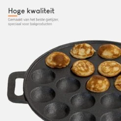 Ocina Poffertjespan – Combo Pack – 19 Poffertjes – Poffertjesmaker – Poffertjespan Inductie – Poffertjespan Electrisch – Gietijzeren Pan - Inclusief Doseerfles, Handvaten, 6x Poffertjesvorken En Invetkwast – Gratis Receptenboek -Woonwinkel 1200x1200 1734