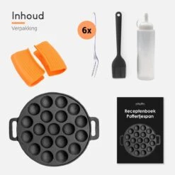 Ocina Poffertjespan – Combo Pack – 19 Poffertjes – Poffertjesmaker – Poffertjespan Inductie – Poffertjespan Electrisch – Gietijzeren Pan - Inclusief Doseerfles, Handvaten, 6x Poffertjesvorken En Invetkwast – Gratis Receptenboek -Woonwinkel 1200x1200 1737