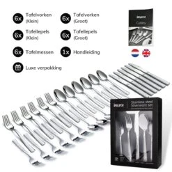 Deleca 6 Persoons Bestekset Deluxe (30-delig) - Vorken, Lepels En Messen - Vaatwasserbestendig - Gehamerd - Zilver / RVS -Woonwinkel 1200x1200 1815
