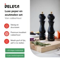 Deleca Luxe Peper En Zoutmolen Set - Met Geschenkdoos - Zout / Pepermolen - Rubberhout - Zwart & Goud -Woonwinkel 1200x1200 1857