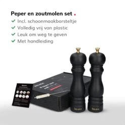 Deleca Luxe Peper En Zoutmolen Set - Met Geschenkdoos - Zout / Pepermolen - Rubberhout - Zwart & Goud -Woonwinkel 1200x1200 1861