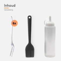 Ocina Poffertjespan Accessoires Set - Doseerfles - Poffertjes Spuitfles - 6x Poffertjes Vork - Kwast - Siliconen Kwast - Bakkwast - Gratis Poffertjes E-Book -Woonwinkel 1200x1200 1880