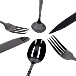 Deleca 6 Persoons Bestekset (36-delig) - Lepels, Messen, Vorken & Steakmessen - Vaatwasserbestendig - Zwart / RVS -Woonwinkel 1200x1200 1950