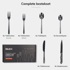 Deleca 6 Persoons Bestekset (36-delig) - Lepels, Messen, Vorken & Steakmessen - Vaatwasserbestendig - Zwart / RVS -Woonwinkel 1200x1200 1951