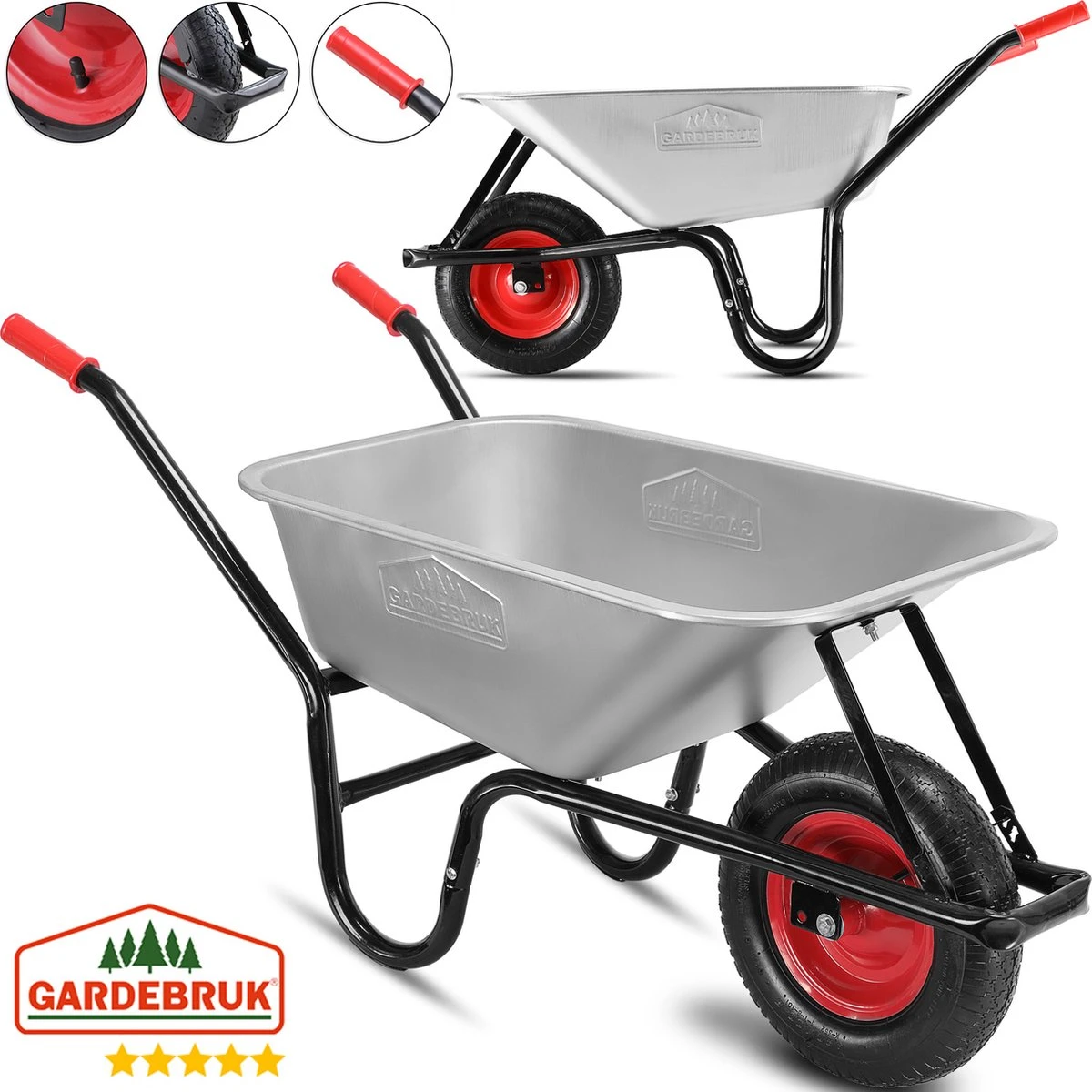 Gardebruk Kruiwagen 100L - Luchtband - 250kg Draagkracht Zilver 14 Gardebruk Kruiwagen 100L - Luchtband - 250kg Draagkracht Zilver - Afbeelding 12
