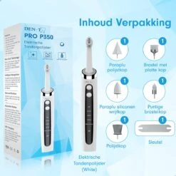 DEN-T® PRO P350 Elektrische Tandenpolijster - Wit - 5 Standen - 5 Opzetstukken - Polijstmachine - Polijstset - Tanden Polijsten - -Woonwinkel 1200x1200 2123