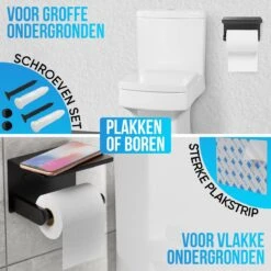 Strex WC Rolhouder Met Plankje - Zwart - Zelfklevend / Boren / Zonder Boren - Toiletrolhouder - WC Papier Houder 12 Strex WC Rolhouder Met Plankje - Zwart - Zelfklevend / Boren / Zonder Boren - Toiletrolhouder - WC Papier Houder -Woonwinkel 1200x1200 2197