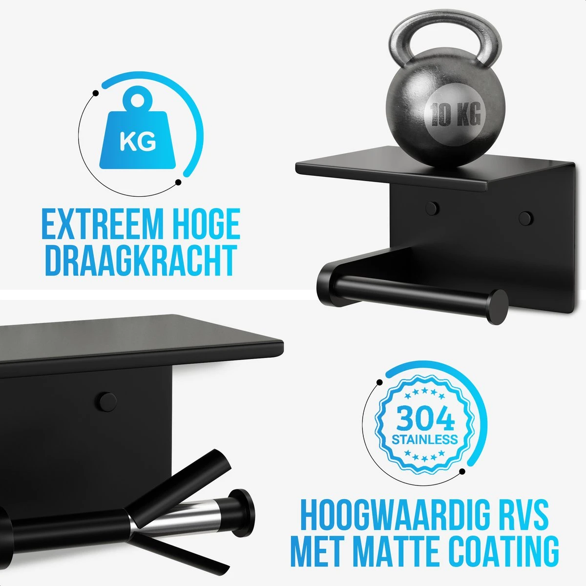 Strex WC Rolhouder Met Plankje - Zwart - Zelfklevend / Boren / Zonder Boren - Toiletrolhouder - WC Papier Houder 6 Strex WC Rolhouder Met Plankje - Zwart - Zelfklevend / Boren / Zonder Boren - Toiletrolhouder - WC Papier Houder - Afbeelding 5