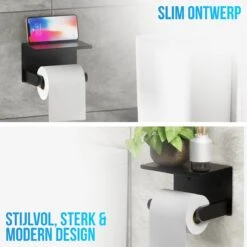 Strex WC Rolhouder Met Plankje - Zwart - Zelfklevend / Boren / Zonder Boren - Toiletrolhouder - WC Papier Houder 15 Strex WC Rolhouder Met Plankje - Zwart - Zelfklevend / Boren / Zonder Boren - Toiletrolhouder - WC Papier Houder -Woonwinkel 1200x1200 2200