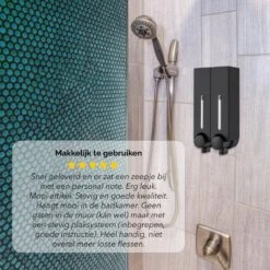 Aquathof, Zeepdispenser, Mat Zwart, 2 Kamer, 2 Reservoirs, 2x250ml - Hangend - Wandmontage -Woonwinkel 1200x1200 2220