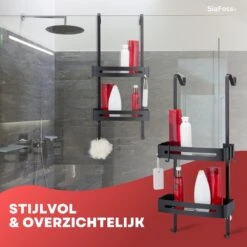 SIAFOSS Doucherek XL Zonder Boren Doucherek Hangend - 100% Stevig - 100% RVS - Hangend Badkamerrekje - Doucherek Aan Douchewand - Badkamer Accessoires - RVS Zwart - 2 Laags - Douchemand -Woonwinkel 1200x1200 2227