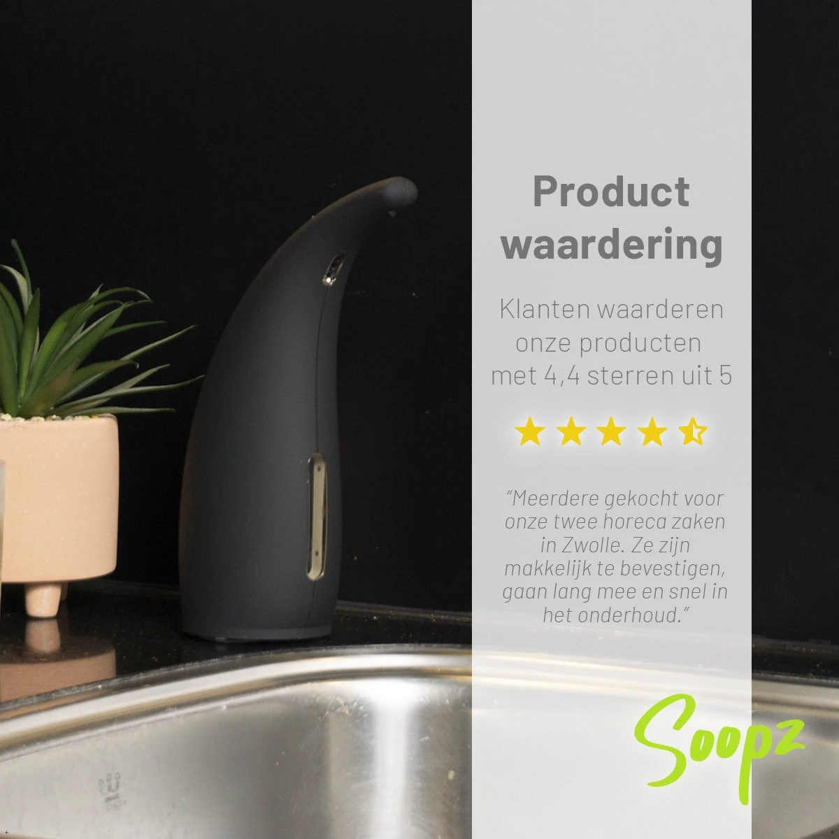 Soopz Black Graphite Classic - Automatische Zeepdispenser - No Touch Sensor - Mat Zwart - 300ml – Zeeppompje 5 Soopz Black Graphite Classic - Automatische Zeepdispenser - No Touch Sensor - Mat Zwart - 300ml – Zeeppompje - Afbeelding 3
