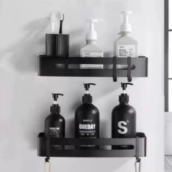 BrandtBergkamp RVS Doucherek 2 Laags – Zonder Boren – Doucherekje Hangend – Badkamerrek Zwart -Woonwinkel 1200x1200 2301