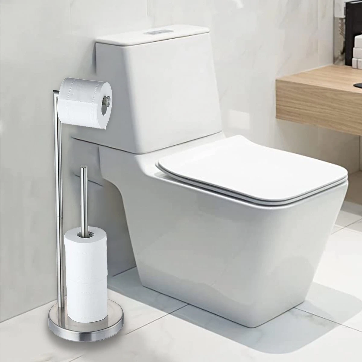 VDN Stainless Wc Rolhouder Staand - Toiletrolhouder En Reserverolhouder - RVS - Geschikt Voor 3+1 WC Papier Rollen - 2 In 1 6 VDN Stainless Wc Rolhouder Staand - Toiletrolhouder En Reserverolhouder - RVS - Geschikt Voor 3+1 WC Papier Rollen - 2 In 1 - Afbeelding 4