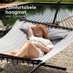 Vita5 Hangmat Met Standaard En Spreidstok – 2 Persoons – Incl. Bekerhouder - Afneembaar Kussen – Uv-bestendig – Lichtgrijs -Woonwinkel 1200x1200 234