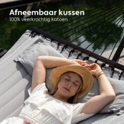 Vita5 Hangmat Met Standaard En Spreidstok – 2 Persoons – Incl. Bekerhouder - Afneembaar Kussen – Uv-bestendig – Lichtgrijs -Woonwinkel 1200x1200 235