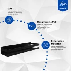 SanitairXL - Doucherek Zwart RVS - 50 Cm Breed - Badkamer Rekje - Douche Rekje - Wandrekje - Hangend Doucherek - Keuken Wandrek -Woonwinkel 1200x1200 2411