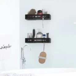Doucherekje Van Sanicraft® - Doucherekje Zonder Boren - Geschikt Voor Elk Type Muur - Hangend - Roestvrij - 2 Stuks - Zwart -Woonwinkel 1200x1200 2463