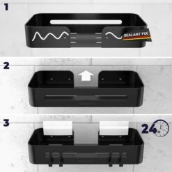 Doucherekje Van Sanicraft® - Doucherekje Zonder Boren - Geschikt Voor Elk Type Muur - Hangend - Roestvrij - 2 Stuks - Zwart -Woonwinkel 1200x1200 2465