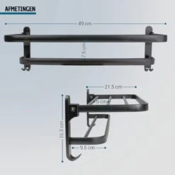 Vannons - Handdoekrek - Handdoekrek Badkamer - 2 Handdoeken - Handdoekrek Zelfklevend - Zwart -Woonwinkel 1200x1200 2543