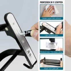 Vannons - Handdoekrek - Handdoekrek Badkamer - 2 Handdoeken - Handdoekrek Zelfklevend - Zwart -Woonwinkel 1200x1200 2549