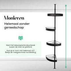 Avint Goods Telescopisch Doucherek Zonder Boren – 4 Laags Badkamerrek Staand – Douche Rek Hoekrek – Zwart 13 Avint Goods Telescopisch Doucherek Zonder Boren – 4 Laags Badkamerrek Staand – Douche Rek Hoekrek – Zwart -Woonwinkel 1200x1200 2563