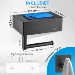 Happy Goods - WC Rolhouder Zonder Boren Zwart - Toiletrolhouder Met Plankje En Bakje RVS - Met Handdoekhaakje -Woonwinkel 1200x1200 2585