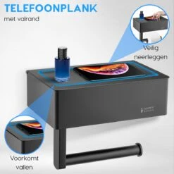 Happy Goods - WC Rolhouder Zonder Boren Zwart - Toiletrolhouder Met Plankje En Bakje RVS - Met Handdoekhaakje -Woonwinkel 1200x1200 2586