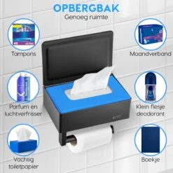 Happy Goods - WC Rolhouder Zonder Boren Zwart - Toiletrolhouder Met Plankje En Bakje RVS - Met Handdoekhaakje -Woonwinkel 1200x1200 2587