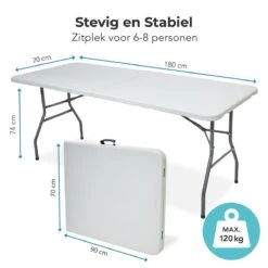 LifeGoods Klaptafel - Inklapbaar - 70x180cm - Verstelbare Vouwtafel - Weerbestendig - Wit -Woonwinkel 1200x1200 281