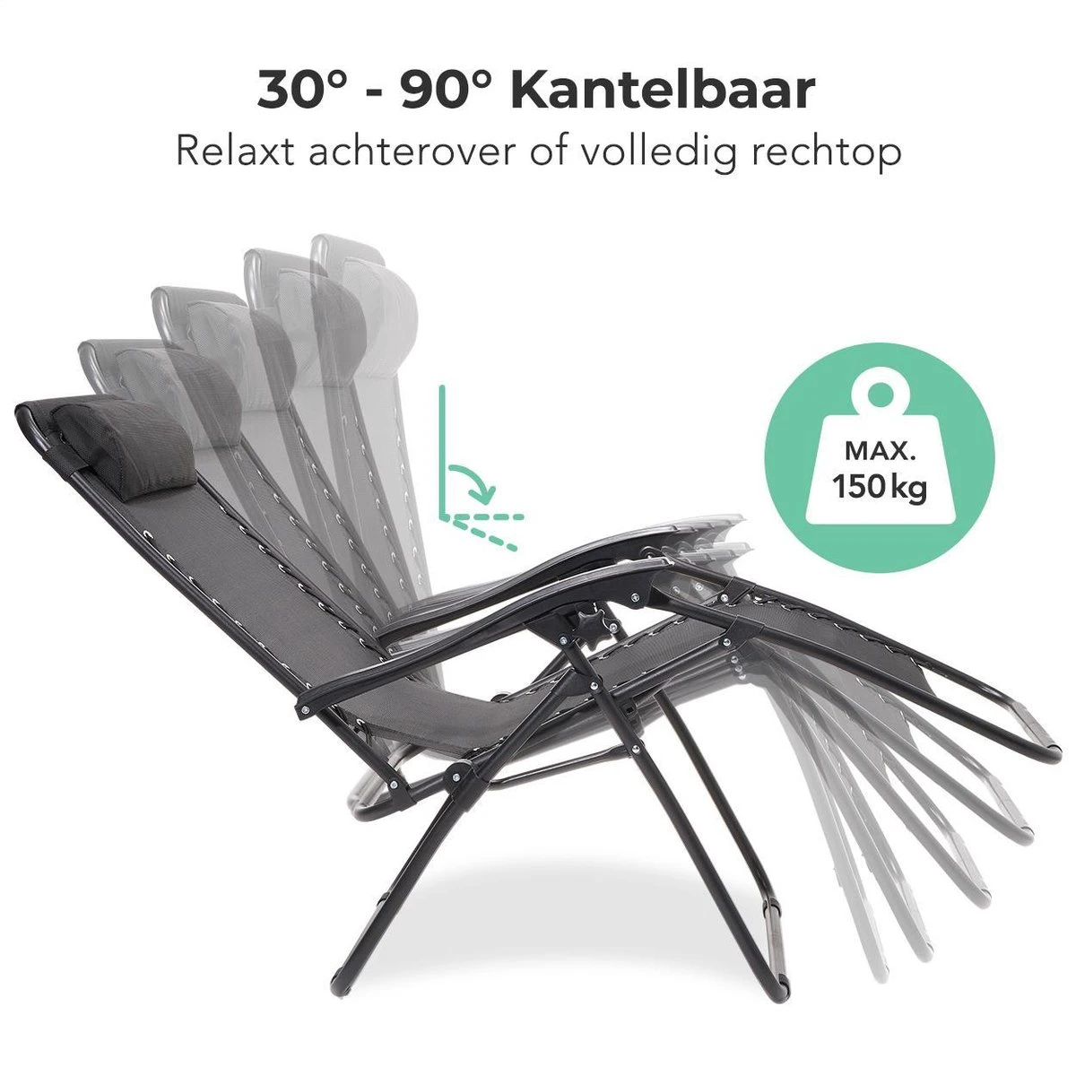 LifeGoods Opvouwbare Tuinstoelen - Verstelbaar Zonnescherm - 2 Stuks - 30°-90° Verstelbaar - Metaal - Zwart 4 LifeGoods Opvouwbare Tuinstoelen - Verstelbaar Zonnescherm - 2 Stuks - 30°-90° Verstelbaar - Metaal - Zwart - Afbeelding 2