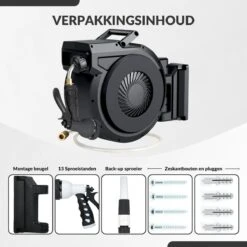 Buxibo - Wandslangenbox 20 Meter + 2 Meter - Tuinslang Met Haspel - 9 Sproei Standen - Slangenhouder 180° Draaibaar - Tuinslanghaspel Zwart+ Gratis Sproeier - Zwart -Woonwinkel 1200x1200 352
