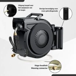 Buxibo - Wandslangenbox 20 Meter + 2 Meter - Tuinslang Met Haspel - 9 Sproei Standen - Slangenhouder 180° Draaibaar - Tuinslanghaspel Zwart+ Gratis Sproeier - Zwart -Woonwinkel 1200x1200 357