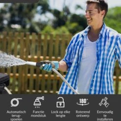 Buxibo - Wandslangenbox 20 Meter + 2 Meter - Tuinslang Met Haspel - 9 Sproei Standen - Slangenhouder 180° Draaibaar - Tuinslanghaspel Zwart+ Gratis Sproeier - Zwart -Woonwinkel 1200x1200 358