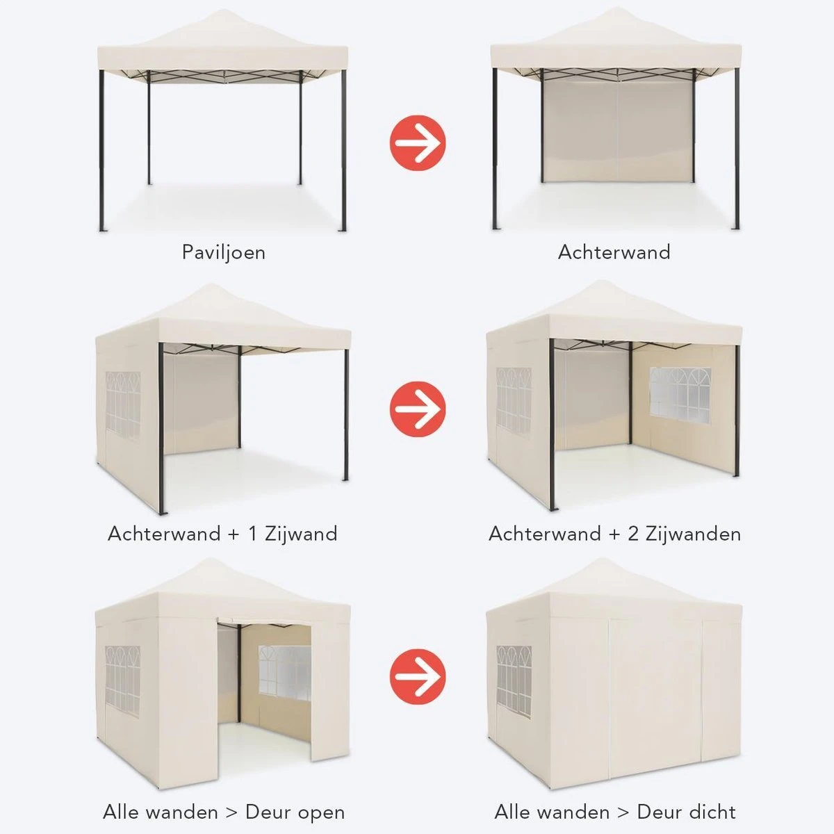 LifeGoods Partytent - 3x3 M - Zijwanden - Easy Up - Opvouwbaar - Waterdicht - Draagtas Met Wieltjes - Beige 4 LifeGoods Partytent - 3x3 M - Zijwanden - Easy Up - Opvouwbaar - Waterdicht - Draagtas Met Wieltjes - Beige - Afbeelding 2