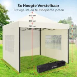 LifeGoods Partytent - 3x3 M - Zijwanden - Easy Up - Opvouwbaar - Waterdicht - Draagtas Met Wieltjes - Beige 16 LifeGoods Partytent - 3x3 M - Zijwanden - Easy Up - Opvouwbaar - Waterdicht - Draagtas Met Wieltjes - Beige -Woonwinkel 1200x1200 434