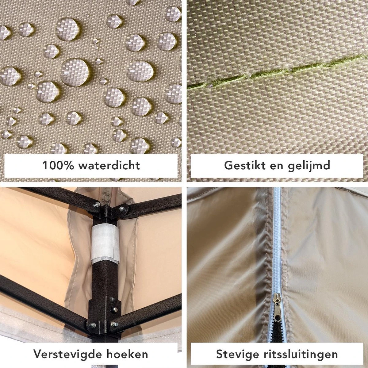 LifeGoods Partytent - 3x3 M - Zijwanden - Easy Up - Opvouwbaar - Waterdicht - Draagtas Met Wieltjes - Beige 9 LifeGoods Partytent - 3x3 M - Zijwanden - Easy Up - Opvouwbaar - Waterdicht - Draagtas Met Wieltjes - Beige - Afbeelding 7