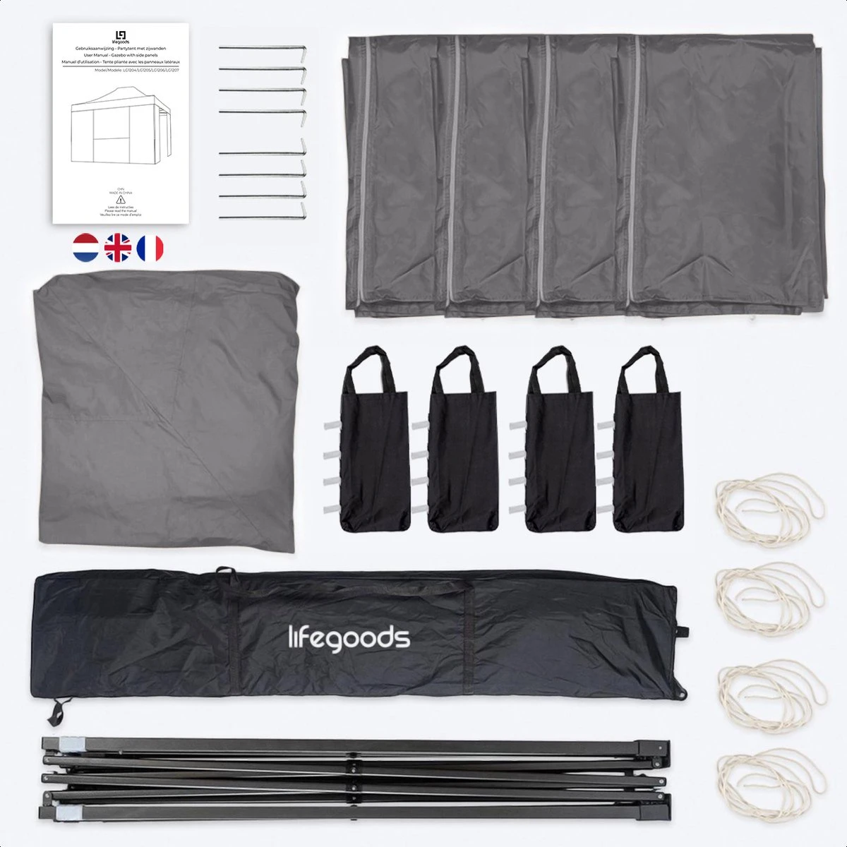 LifeGoods Partytent - 3x4.5 M - Zijwanden - Easy Up - Opvouwbaar - Waterdicht - Draagtas Met Wieltjes - Donkergrijs 6 LifeGoods Partytent - 3x4.5 M - Zijwanden - Easy Up - Opvouwbaar - Waterdicht - Draagtas Met Wieltjes - Donkergrijs - Afbeelding 4