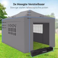 LifeGoods Partytent - 3x4.5 M - Zijwanden - Easy Up - Opvouwbaar - Waterdicht - Draagtas Met Wieltjes - Donkergrijs 21 LifeGoods Partytent - 3x4.5 M - Zijwanden - Easy Up - Opvouwbaar - Waterdicht - Draagtas Met Wieltjes - Donkergrijs -Woonwinkel 1200x1200 518