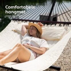 Vita5 Hangmat Met Standaard En Spreidstok – 2 Persoons – Incl. Bekerhouder - Afneembaar Kussen – Uv-bestendig – Beige -Woonwinkel 1200x1200 554